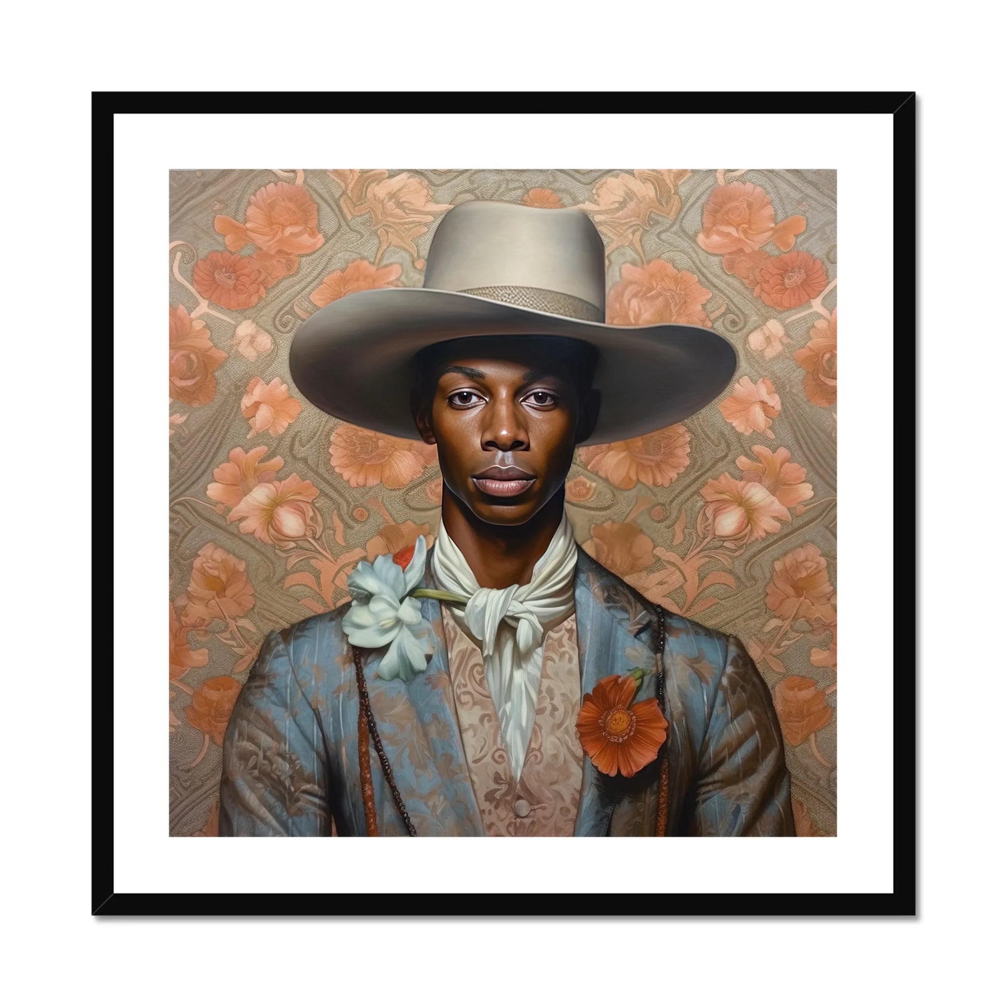 Apollo - Gay Black Dandy Cowboy Art Print, Framed Portrait Man Hat