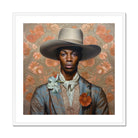 Apollo - Gay Black Dandy Cowboy Art Print, Framed Portrait Stylish Man Hat