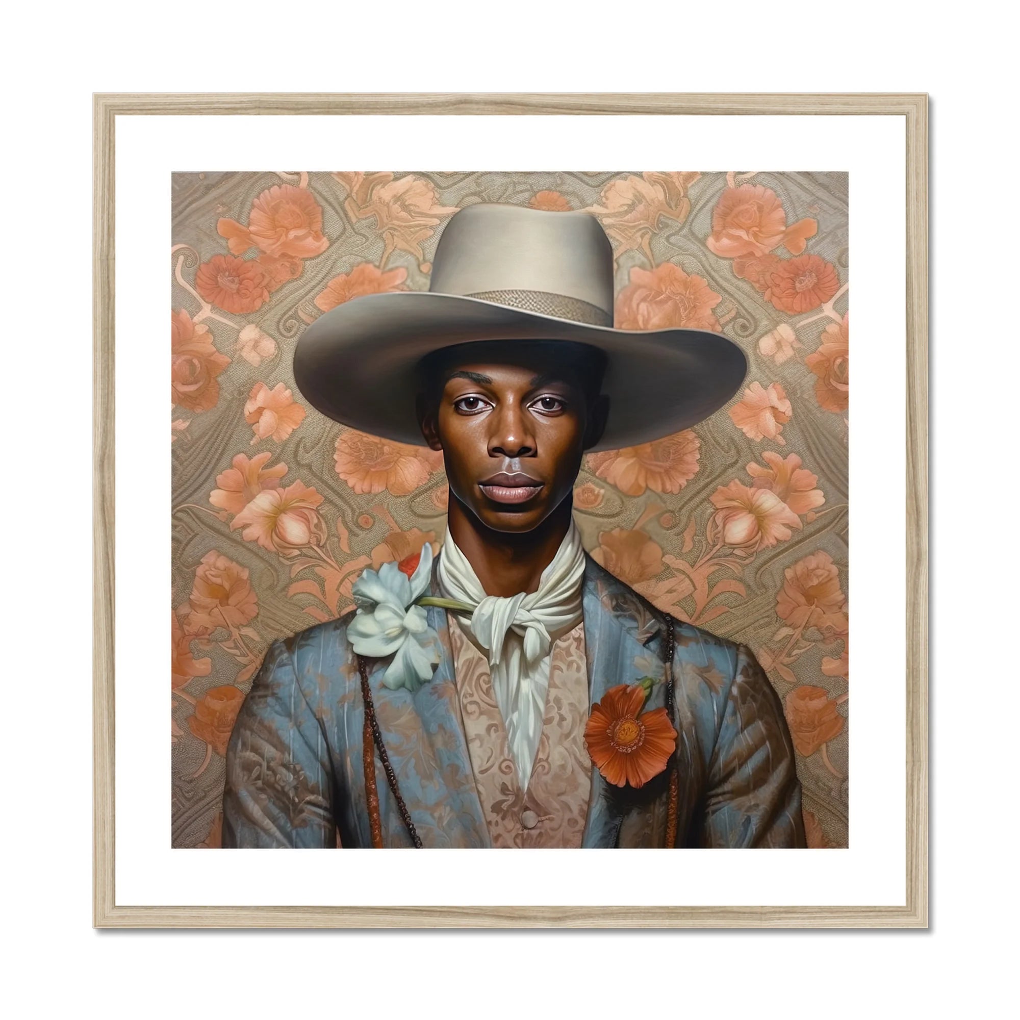 Apollo - Gay Black Dandy Cowboy Art Print, Framed Portrait Stylish Man