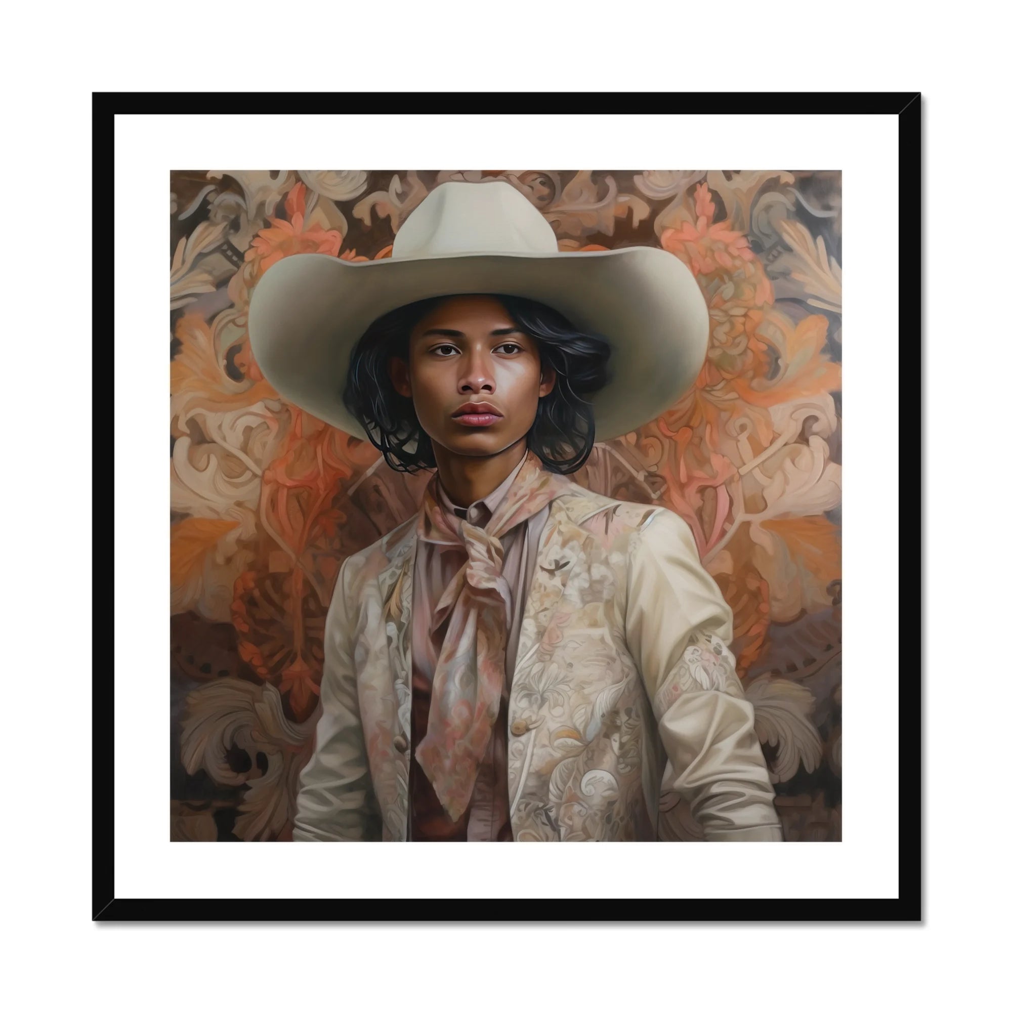 Arjuna - Gay Tamil Cowboy Dandy Art Print, Framed Portrait Person Cowboy Hat