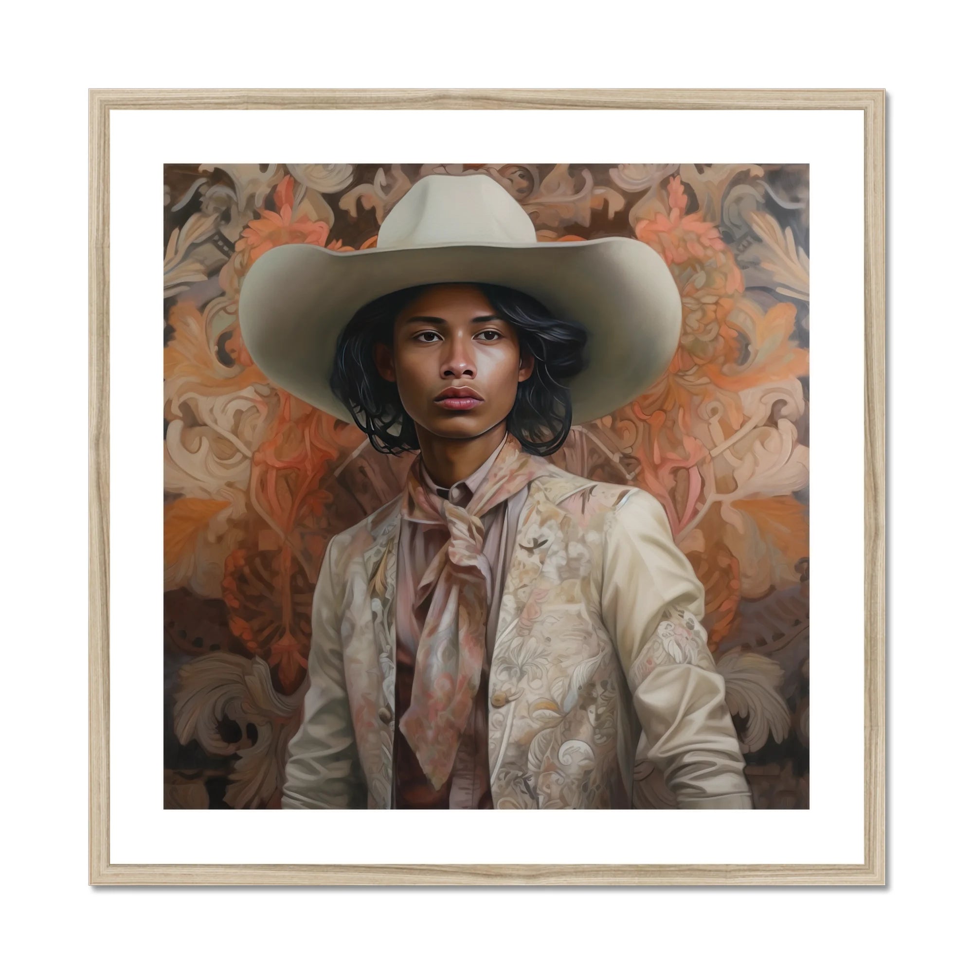 Arjuna - Gay Tamil Cowboy Dandy Art Print, Framed Portrait Person Cowboy Hat