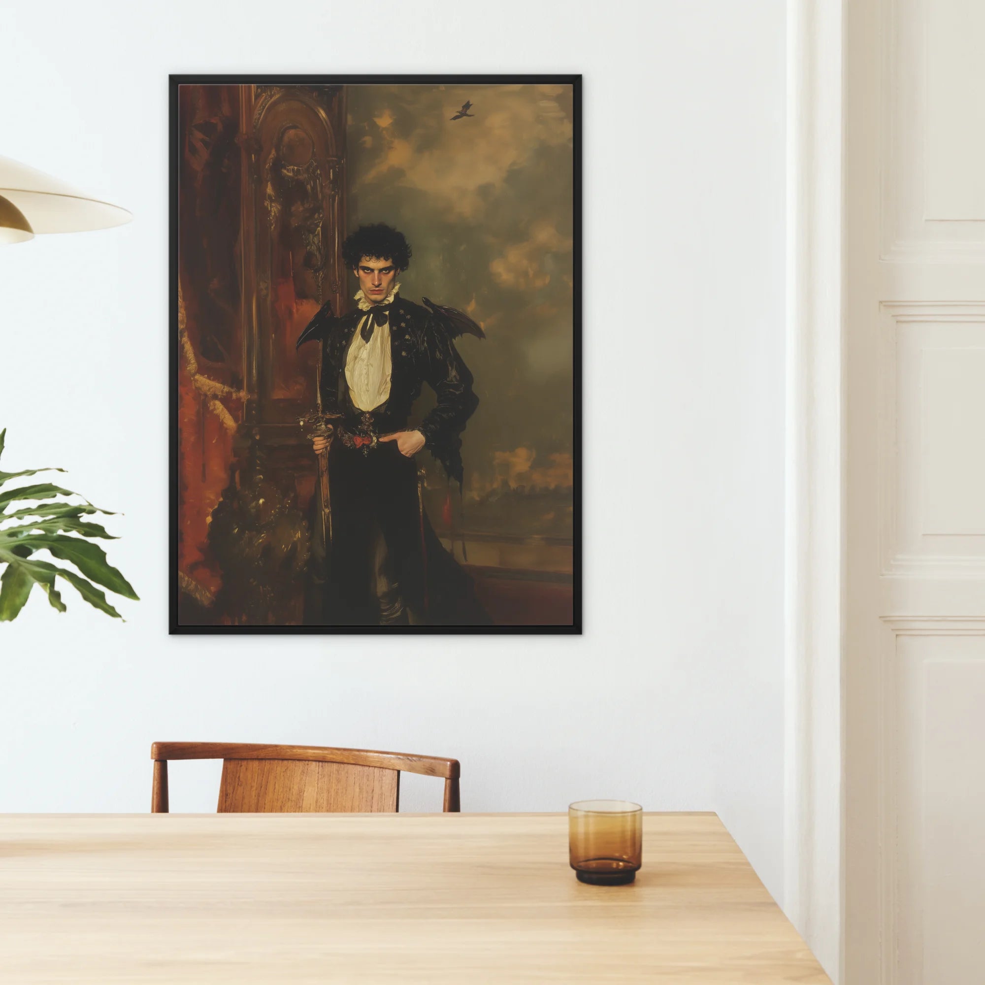 Armand - Gay Hispanic Vampire Framed Canvas, Framed Portrait Man Cape