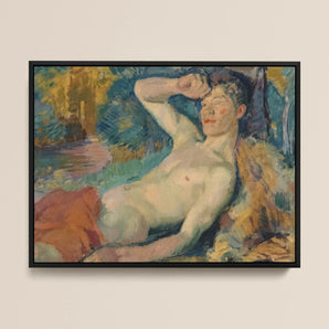Awakening Faun - Magnus Enckell Framed Canvas, Painting Nude Male Figure Impressionistic Style