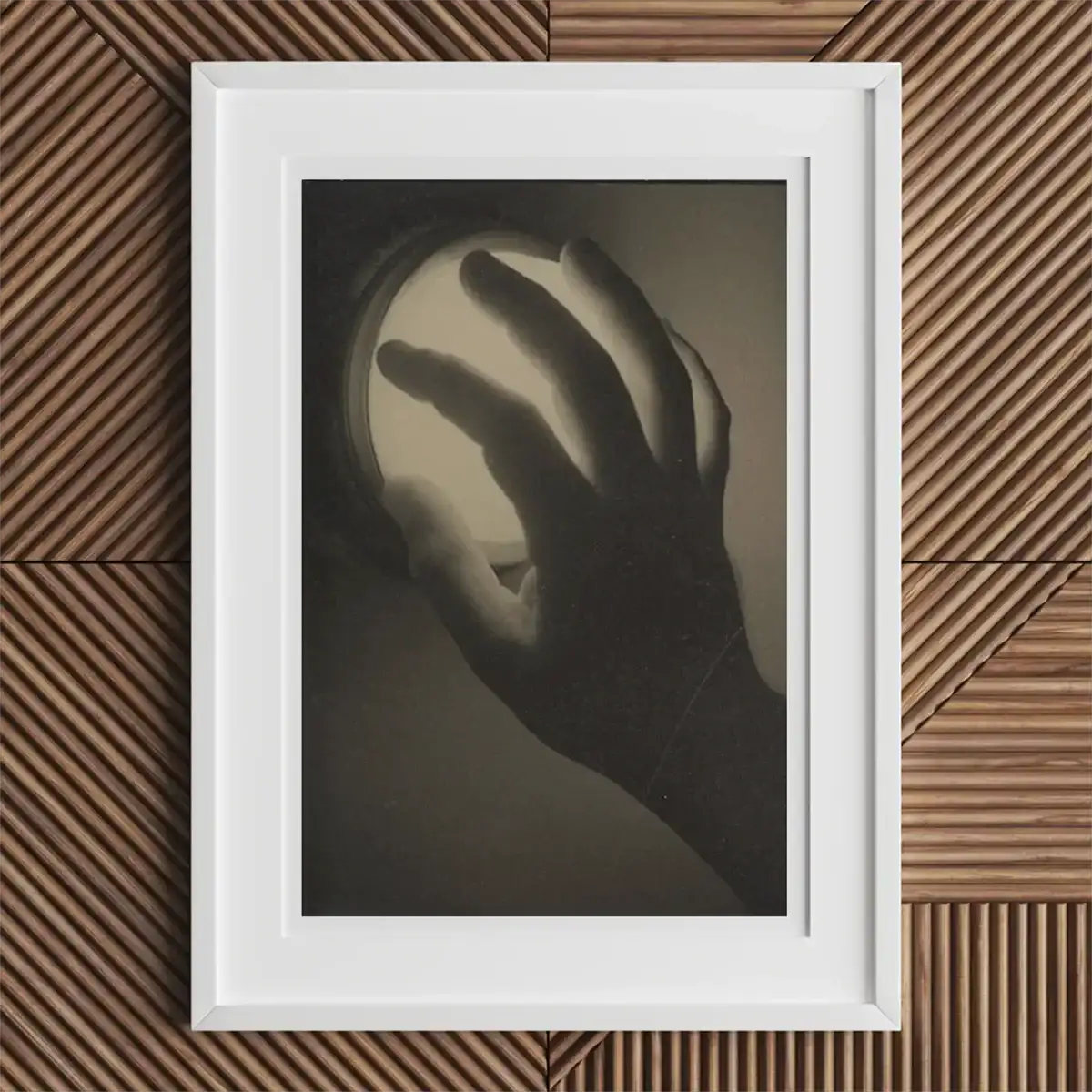Framed hand silhouette art reflecting Lionel Wendt’s erotic Ceylon in Wendt’s work