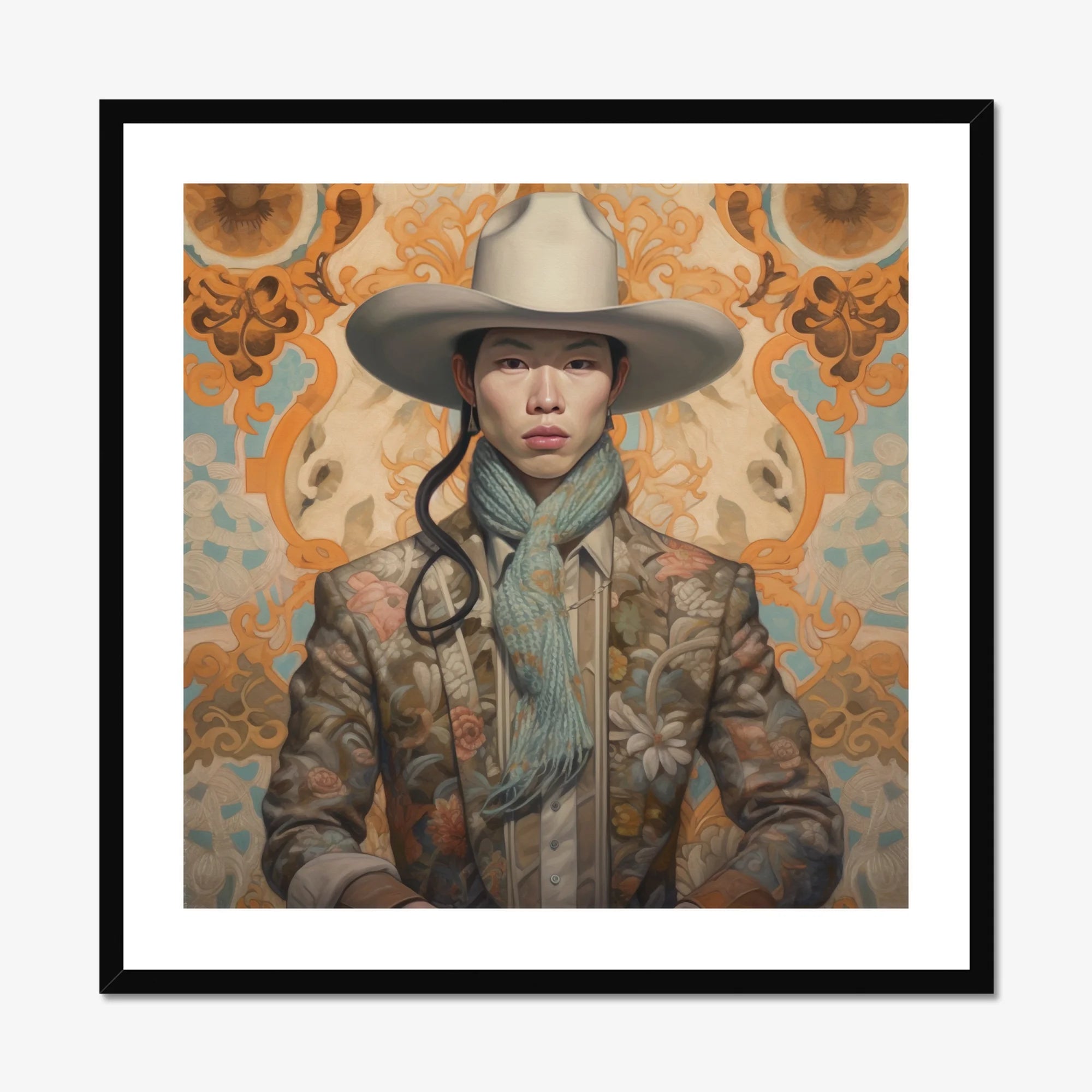 Baihu - Gay Chinese Cowboy Art Print, Framed Portrait Cowboy