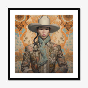 Baihu - Gay Chinese Cowboy Art Print, Framed Portrait Cowboy