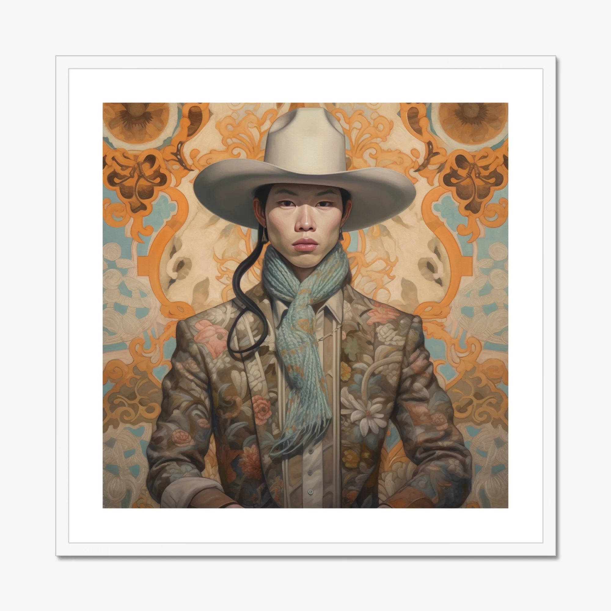Baihu - Gay Chinese Cowboy Art Print, Stylized Portrait Cowboy