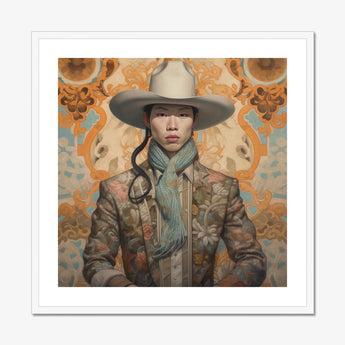 Baihu - Gay Chinese Cowboy Art Print, Stylized Portrait Cowboy