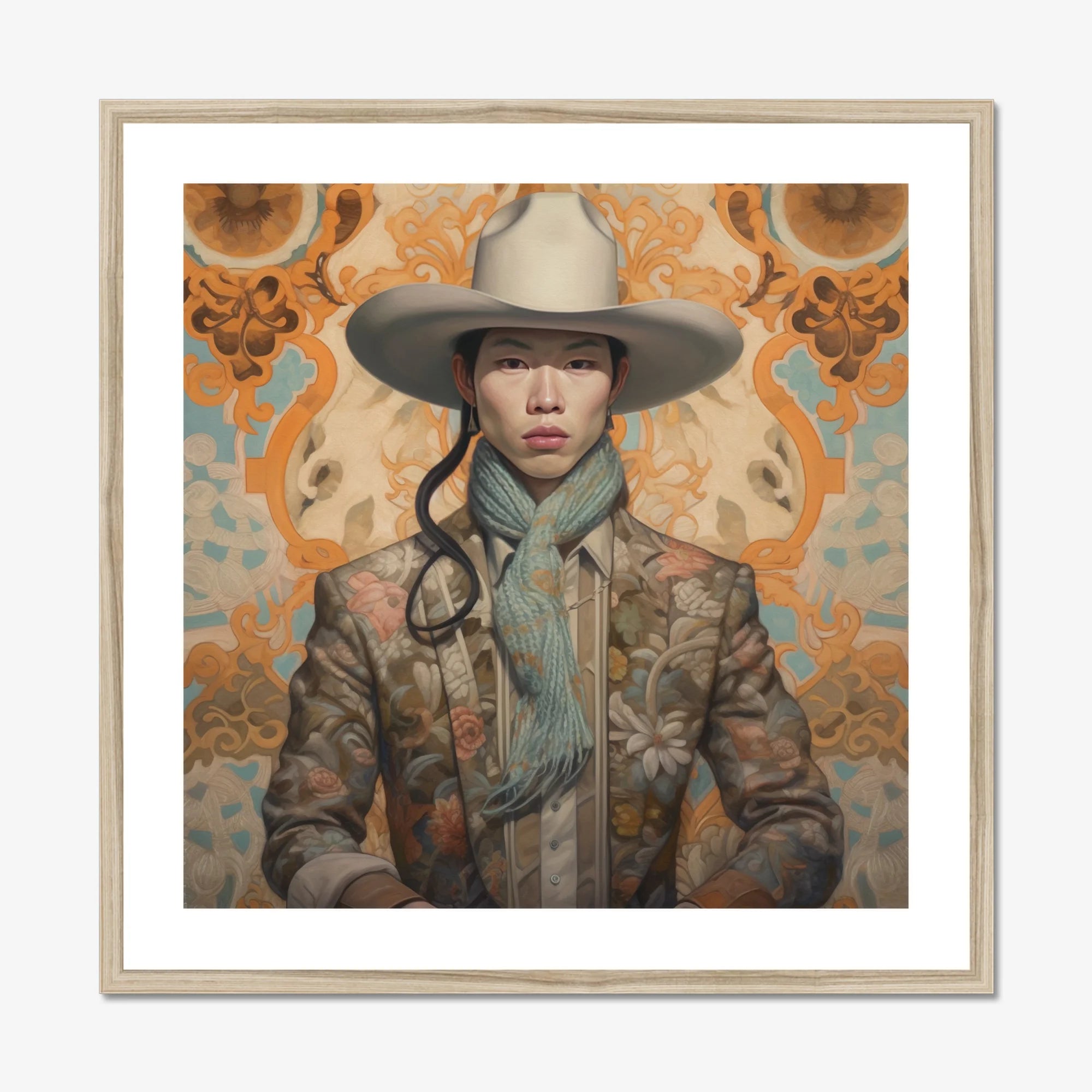 Baihu - Gay Chinese Cowboy Art Print, Framed Portrait Person Cowboy Hat