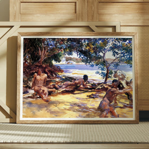 Bathers John Singer Sargent Art Print, 24x18’’ / 61x46cm / Unframed, Framed Painting Figures Tropical Beach Trees Ocean Background