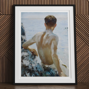 Beach Study - Henry Scott Tuke Plein-air Art Print, Framed Painting Man Sea