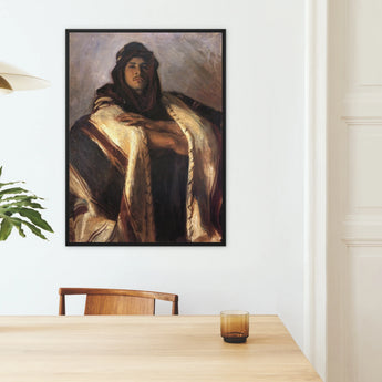 Bedouin Chief - John Singer Sargent Framed Canvas, Framed Portrait Painting Figure Dark Robes Headdress