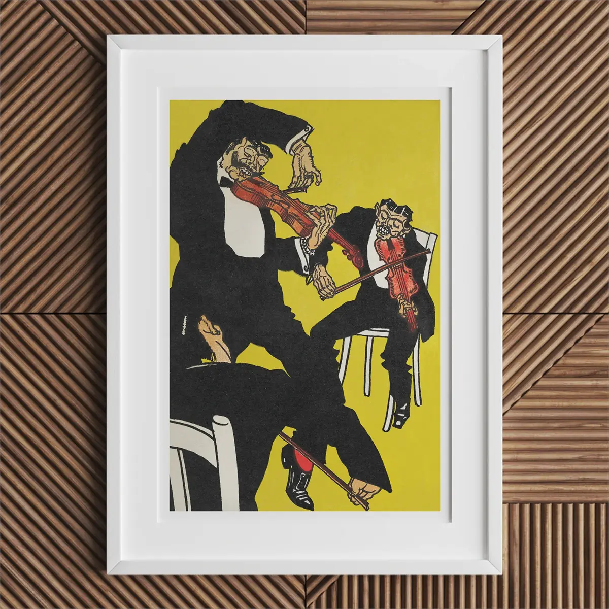 Framed musical trio illustration by Moriz Jung highlighting Wiener Werkstätte in Austrian art scene