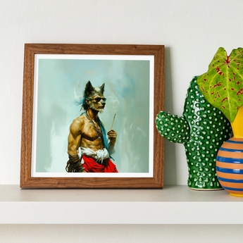 Bhediya Gay Wolf Sadhu Art Print, Framed Surrealist Artwork Muscular Humanoid Figure Dog’s Head