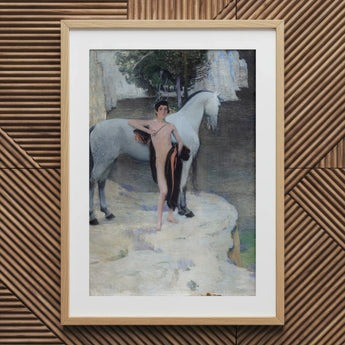 Black Lake - Jan Priesler Art Print, 20x30’’ / 51x76cm / Natural Frame / 2’’ Matboard, Framed Painting Nude Man Horse