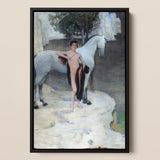 Black Lake - Jan Priesler Framed Canvas, Framed Painting Nude Youth White Horse