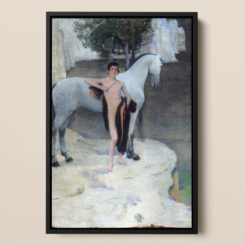 Black Lake - Jan Priesler Framed Canvas, Framed Painting Nude Youth White Horse