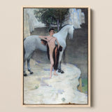 Black Lake - Jan Priesler Framed Canvas, Framed Painting Young Man Horse