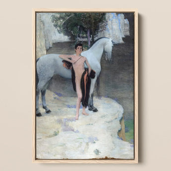 Black Lake - Jan Priesler Framed Canvas, Framed Painting Young Man Horse