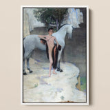 Black Lake - Jan Priesler Framed Canvas, Painting Nude Youth White Horse