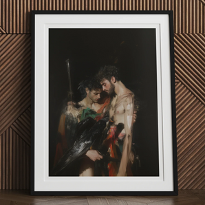 Black Bird - Greco-queer Gay Myth Art Print, 12x16’’ / 31x41cm / Frame / 2’’ Matboard, Framed Painting Two Men