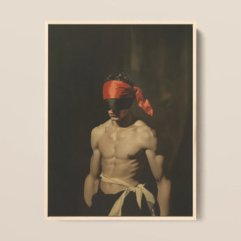 Blackout - Vintage 19th Century Gay Fetishism Framed Canvas, 12x16’’ / 31x41cm / Natural Floating Frame, Framed Print Blindfolded Shirtless