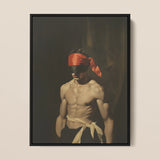 Blackout - Vintage 19th Century Gay Fetishism Framed Canvas, 12x16’’ / 31x41cm / Black Floating Frame, Framed Painting Blindfolded Man