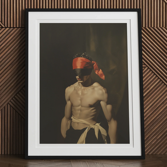 Blackout - Vintage 19th Century Gay Fetishism Art Print, 12x16’’ / 31x41cm / Black Frame / 2’’ Matboard, Framed Art Print Blindfolded Man