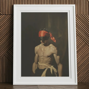 Blackout - Vintage 19th Century Gay Fetishism Art Print, 12x16’’ / 31x41cm / White Frame / 2’’ Matboard, Framed Print Blindfolded Shirtless