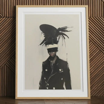 Blindside - Black Trans Fashion Surrealism Art Print, 12x16’’ / 31x41cm / Natural Frame / 2’’ Matboard, Framed Art Print Person Black Coat