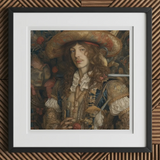 Botticelli’s Outlaw - Gay Renaissance Cowboy Art Print, 12x12’’ / 31x31cm / Black Frame / 2’’ Matboard, Framed Pre-raphaelite Portrait Man