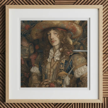Botticelli’s Outlaw - Gay Renaissance Cowboy Art Print, 12x12’’ / 31x31cm / Natural Frame / 2’’ Matboard, Framed Portrait Man