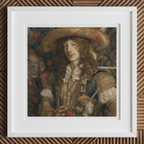Botticelli’s Outlaw - Gay Renaissance Cowboy Art Print, 12x12’’ / 31x31cm / White Frame / 2’’ Matboard, Framed Painting Man Wide-brimmed Hat