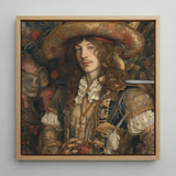 Botticelli’s Outlaw - Gay Renaissance Cowboy Framed Canvas, 12x12’’ / 31x31cm / Natural Floating Frame, Framed Oil Painting Flamboyant Man