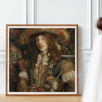 Botticelli’s Outlaw - Gay Renaissance Cowboy Art Print, Framed Classical Portrait Painting Person Ornate 17th Century