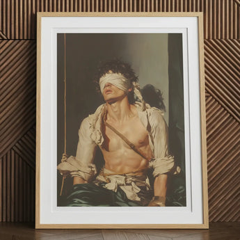Boundless - Neoclassical Bondage Homoerotica Art Print, 12x16’’ / 31x41cm / Natural Frame / 2’’ Matboard, Framed Painting Blindfolded Man