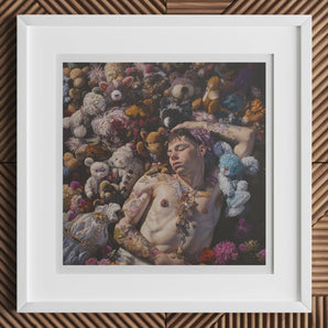 Bunked Twunk - Trashy Lowbrow Gay Punk Art Print, 12x12’’ / 31x31cm / White Frame / 2’’ Matboard, Framed Photograph Person Among Colorful