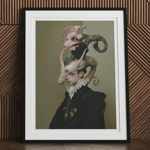 Cadmus - Gay Dragon Prince Art Print, 24x32’’ / 61x81cm / Unframed, Framed Surrealist Portrait Figure Elaborate Horned Headdress