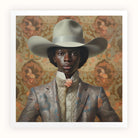 Caesar - Gay Black Dandy Cowboy Art Print, Portrait Person Gray Cowboy Hat Metallic Suit Jacket