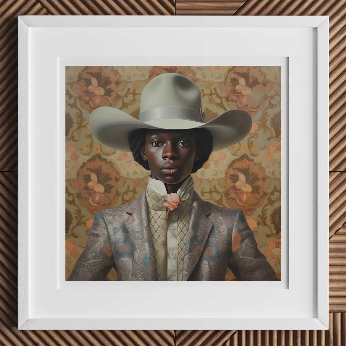 Framed portrait of Harry Allen, a gay cowboy, showcasing queer folks of the Wild West.