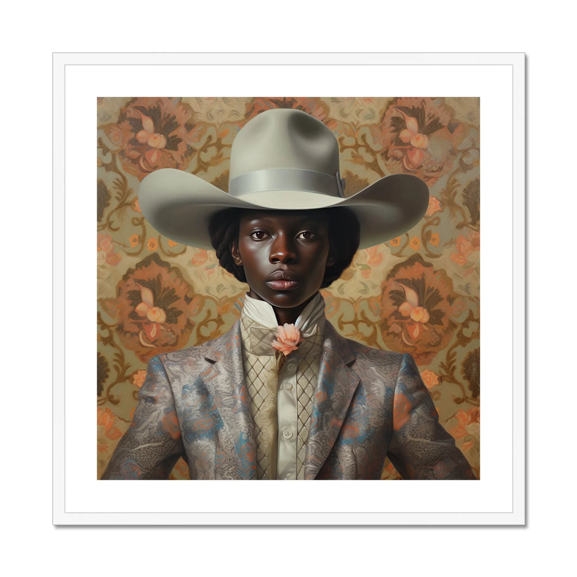 Caesar - Gay Black Dandy Cowboy Art Print, Framed Portrait Person Cowboy Hat Suit