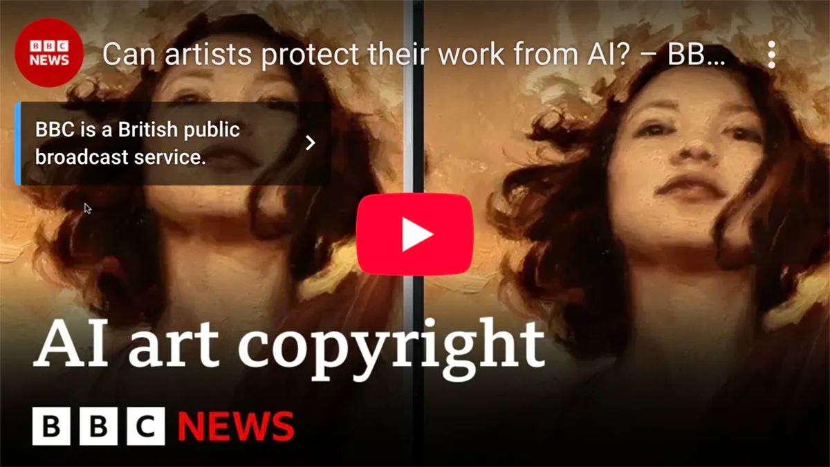 BBC News video on AI-generated art copyright and neural network art discussion.