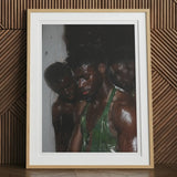 Centerfold - Gay Black Lovers Art Print, 12x16’’ / 31x41cm / Natural Frame / 2’’ Matboard, Framed Poster Three Wet Dark-skinned Individuals