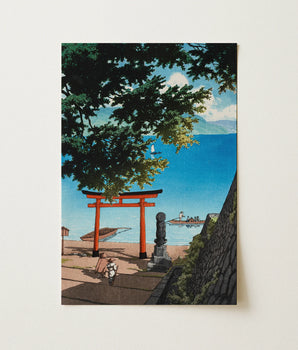 Chuzenji-tempel, Utagahama - Kawase Hasui-kunstdruk 