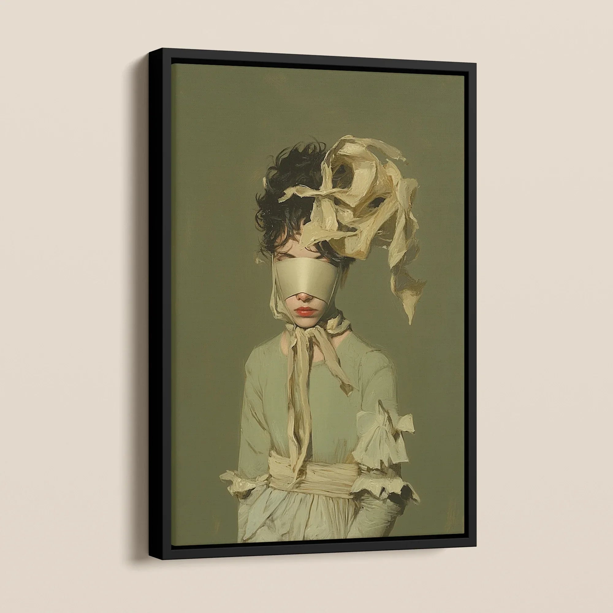 Clear Sighted Modern Victorian Fashion Framed Canvas, Framed Portrait Blindfolded Woman