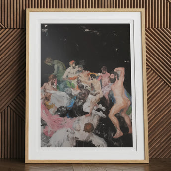 Congregation - Dionysian Gay Gods Art Print, 12x16’’ / 31x41cm / Natural Frame / 2’’ Matboard, Framed Painting Chaotic Group Figures Poses