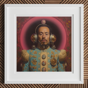 Armando - Gay Mexican Astronaut Art Print, Framed Portrait Man Ornate Futuristic Attire Elaborate Headgear