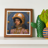 Samir - Gay Muslim Astronaut Art Print, Framed Portrait Painting Person Ornate Helmet Headpiece Blue