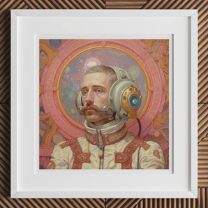 Axel - Gay German Astronaut Art Print, Framed Portrait Man Ornate Spacesuit Helmet Steampunk-inspired