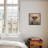 Iyaan - Gay Malay Cowboy Dandy Framed Canvas, Bedroom White Bed Wooden Nightstand Colorful Portrait Wall